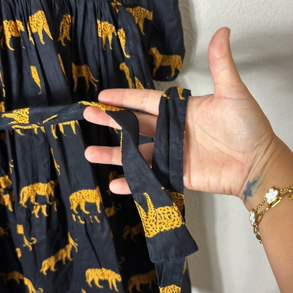 Leopard Cheetah Animal Print Black Yellow Partial Button Down Dress size Medium - Picture 10 of 12